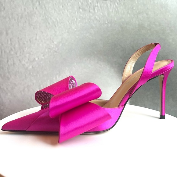 🌺MACH & MACH🌺Le Cadeau 110mm Satin Slingback Fuchsia Pink Pumps Size: 37 - Picture 9 of 15